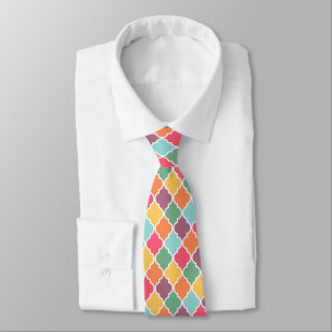 Colourful oriental quatrefoil pattern tie