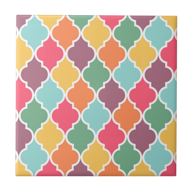 Colourful oriental quatrefoil pattern tile (Front)