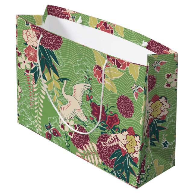 Colourful oriental silk pattern large gift bag (Back Angled)