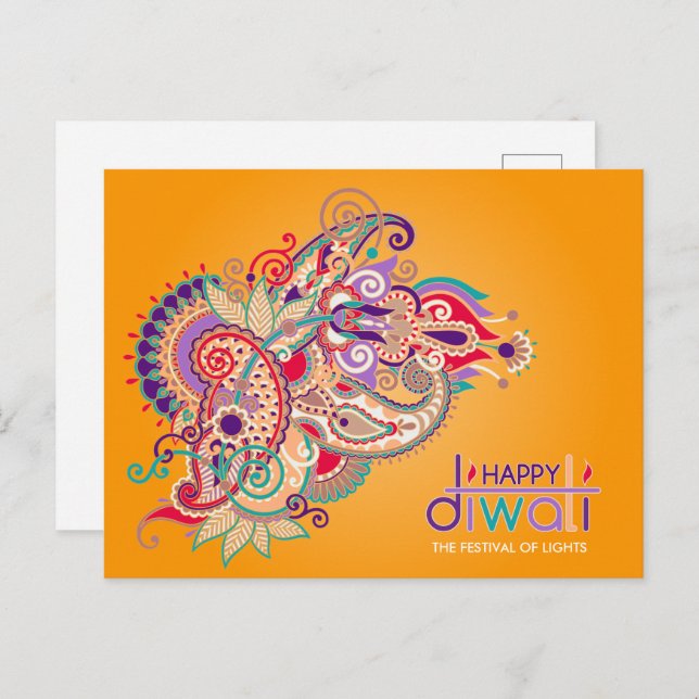 Colourful Ornament Happy Diwali  Postcard (Front/Back)