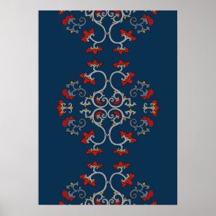 Colourful Ornament Pattern Dark Blue Poster