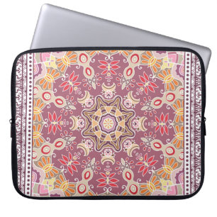 Colourful Ornamental Doodle: Symmetric Lace Patter Laptop Sleeve