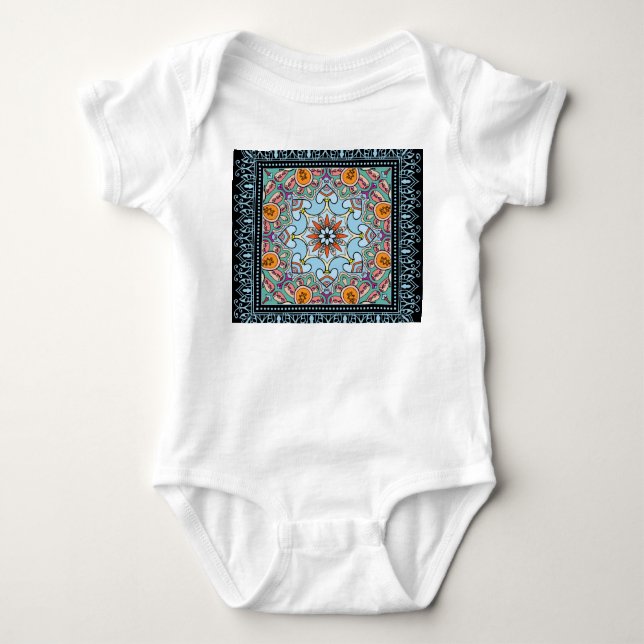 Colourful ornamental doodle: symmetric pattern. baby bodysuit (Front)