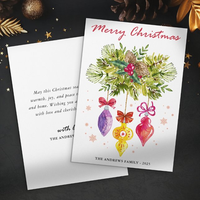 Colourful Ornaments Watercolor No Photo Christmas Holiday Card (Creator Uploaded)
