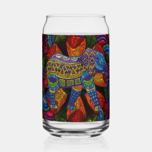 Colourful Ornate Elephant and Mandala Can Glass