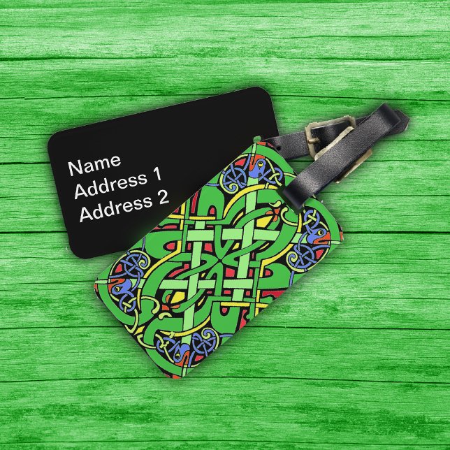 Colourful Ornate Irish Celtic Knot Luggage Tag (Ornate Irish Celtic Knot multiple colours with luggage tag, personalize with your address.)