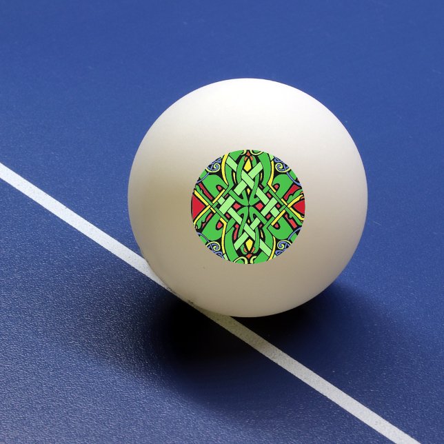 Colourful Ornate Irish Celtic Knot Ping Pong Ball (Green red blue Irish Celtic knot abstract design on ping pong ball.)