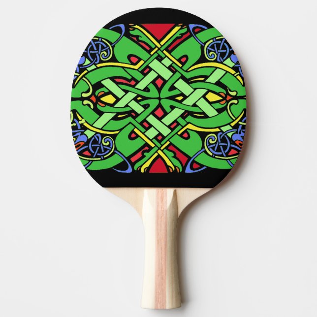 Colourful Ornate Irish Celtic Knot Ping Pong Paddle (Front)