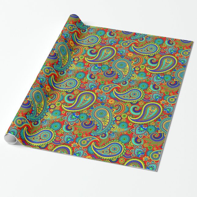 Colourful Ornate Paisley Pattern Wrapping Paper (Unrolled)