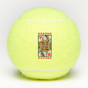 Colourful Ornate Queen Playing Card Red Hearts Tennis Balls