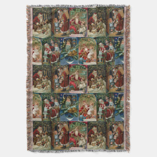 Colourful Ornate Victorian Christmas Card Collage Throw Blanket