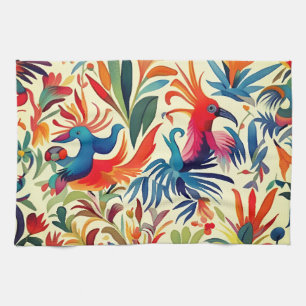 Colourful Otomi Birds Pattern Tea Towel