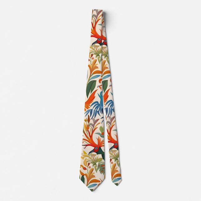 Colourful Otomi Birds Pattern  Tie (Front)
