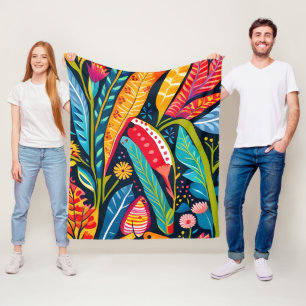 Colourful Otomi  Floral Art  Fleece Blanket