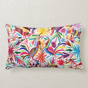 Colourful Otomi Lumbar Pillow, Mexican Embroidery Cushion