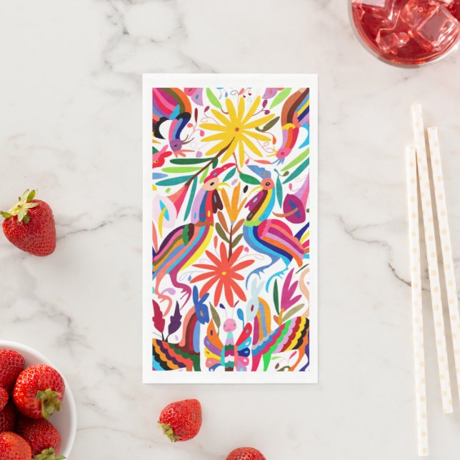 Colourful Otomi Print Dinner Napkins (Insitu)