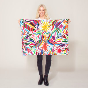 Colourful Otomi Print, Floral/Animal Pattern Fleece Blanket