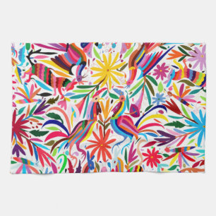 Colourful Otomi Print, Floral/Animal Pattern Tea Towel