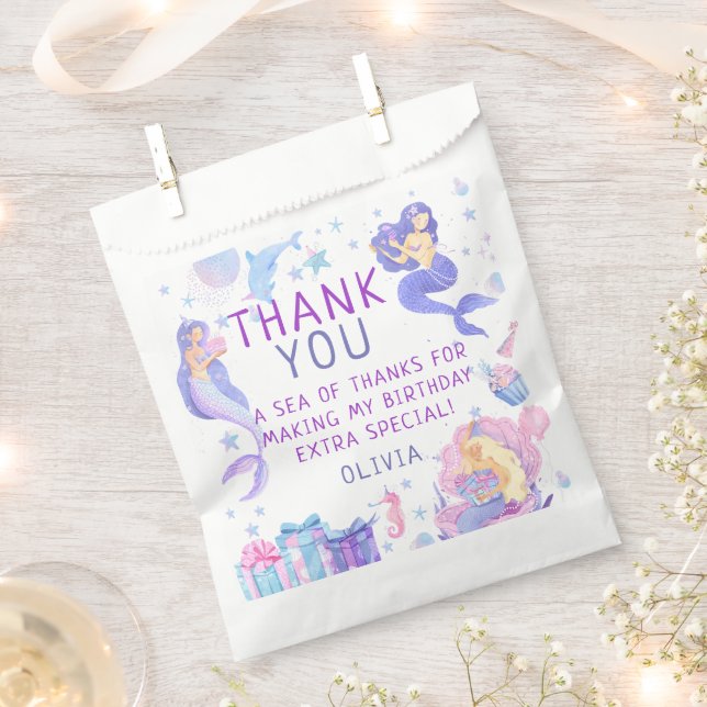 Colourful Our Little Mermaid All Ages Birthday Favour Bags (Clipped)