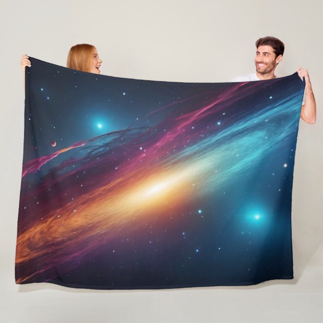 Colourful Outer Space Cosmic Nebula Abstract Fleece Blanket (In Situ)