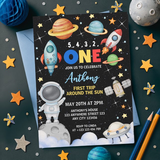 Colourful Outer Space First Trip Around The Sun Invitation (Creator Uploaded)
