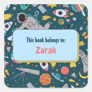 Colourful Outer Space Kids Pattern Personalised Square Sticker