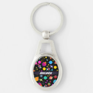 colourful outer space planet galaxy stars pattern key ring