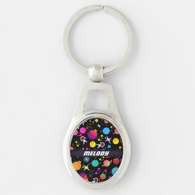 colourful outer space planet galaxy stars pattern key ring (Front)