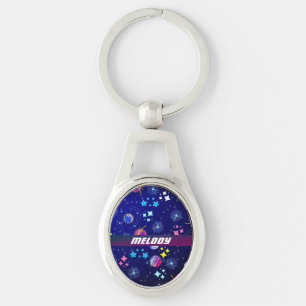 colourful outer space planets galaxy stars pattern key ring