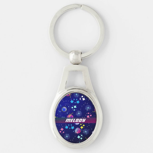 colourful outer space planets galaxy stars pattern key ring (Front)
