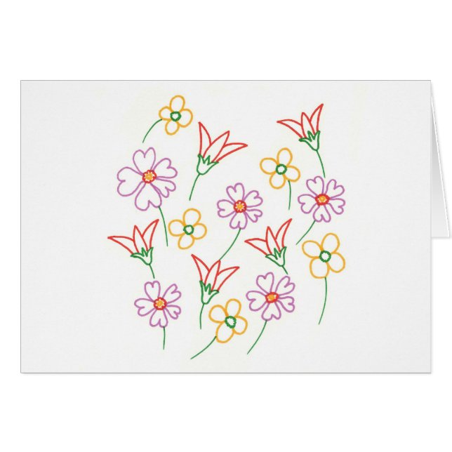 Colourful Outline Drawing Flower Collage Cards (Front Horizontal)
