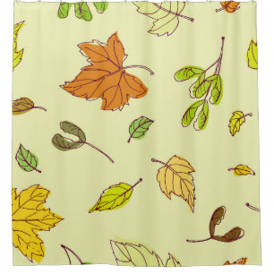 Colourful outline maple leaves in yellow backgroun shower curtain