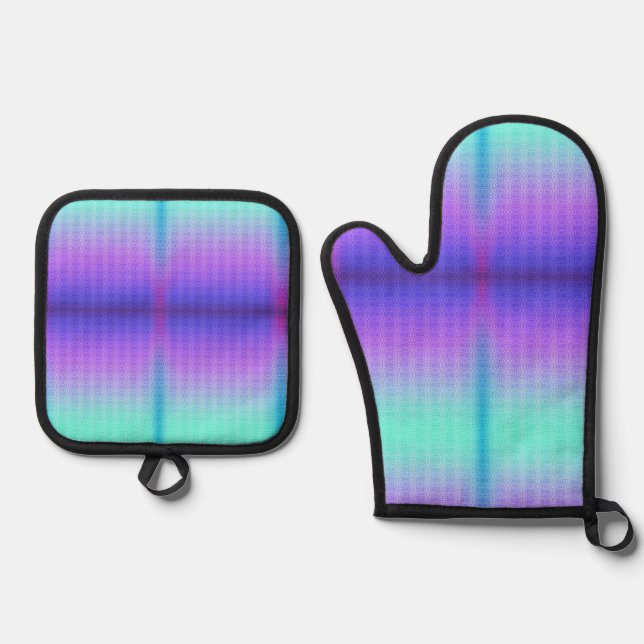 Colourful oven mitt and pot holder set  (Front)