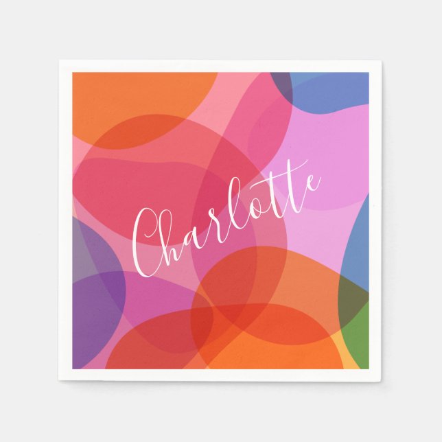 Colourful Overlapping Circles Personalised Party Napkin (Front)