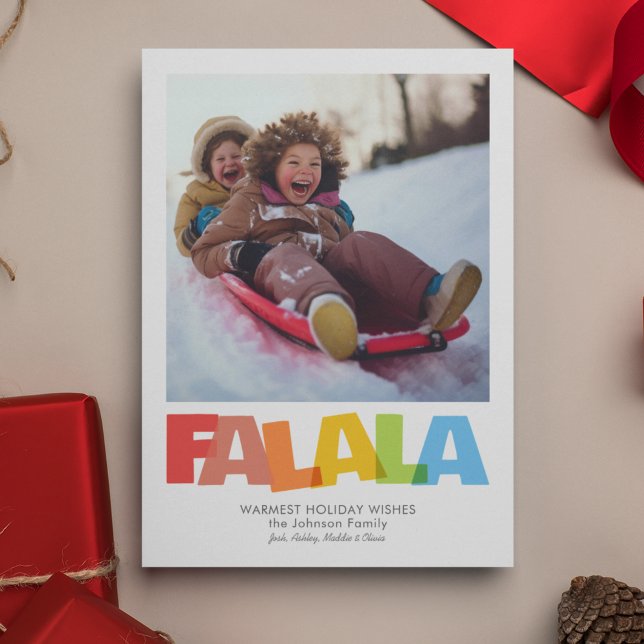 Colourful Overlapping FA LA LA Christmas Wish Phot Holiday Card (Creator Uploaded)