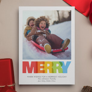 Colourful Overlapping MERRY Christmas Wish Photo Holiday Card