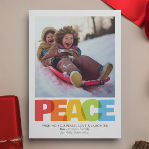 Colourful Overlapping PEACE Christmas Wish Photo Holiday Card