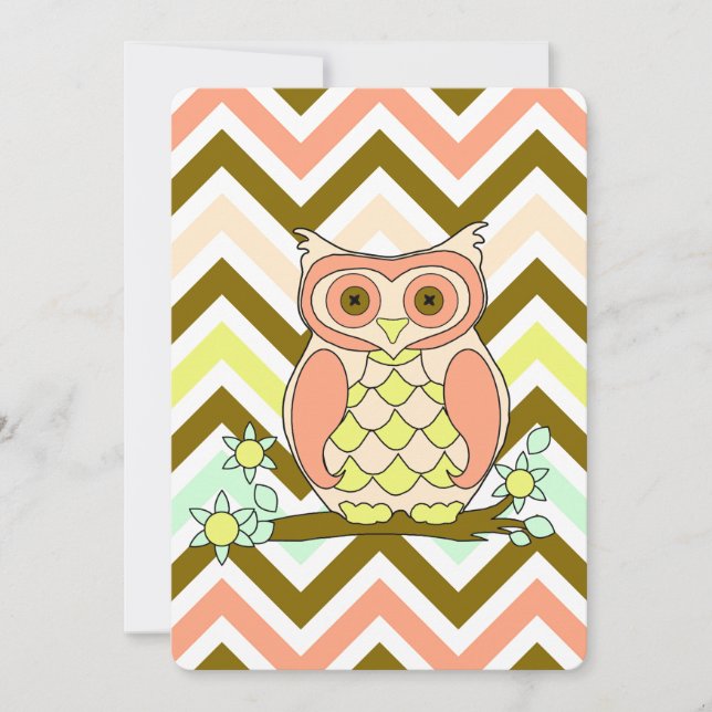 Colourful Owl against Chevron Invitation Template (Front)
