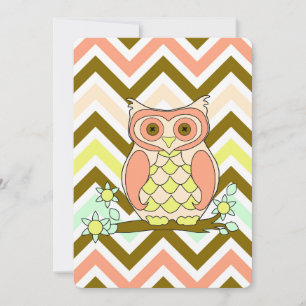 Colourful Owl against Chevron Invitation Template