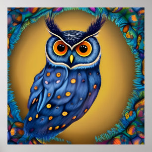 Colourful Owl AI Artwork Poster