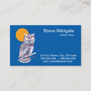 Colourful owl and moon business card