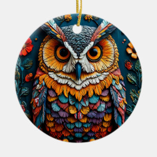 Colourful Owl Artwork With Intricate Detail Ceramic Tree Decoration