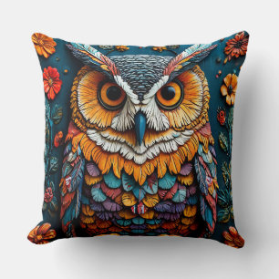 Colourful Owl Artwork With Intricate Detail Cushion