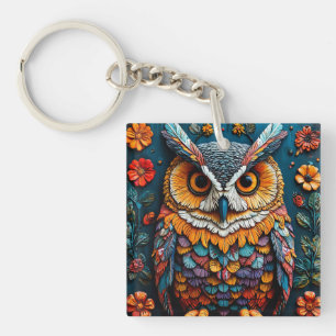 Colourful Owl Artwork With Intricate Detail Key Ring