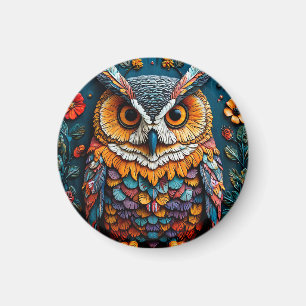 Colourful Owl Artwork With Intricate Detail Magnet