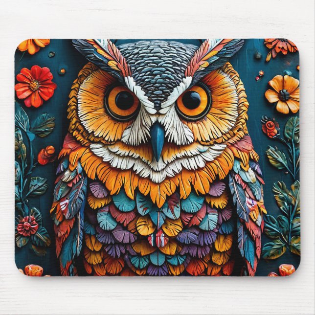 Colourful Owl Artwork With Intricate Detail Mouse Pad (Front)