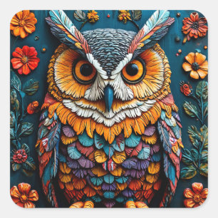 Colourful Owl Artwork With Intricate Detail Square Sticker