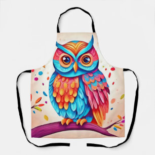 Colourful Owl Branch Art Apron