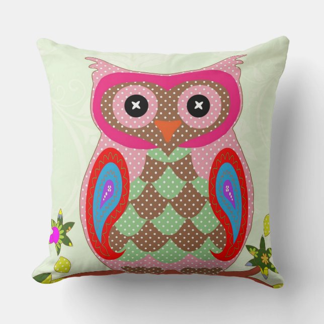 Colourful Owl Design 16 x 16 Round Cushion (Front)