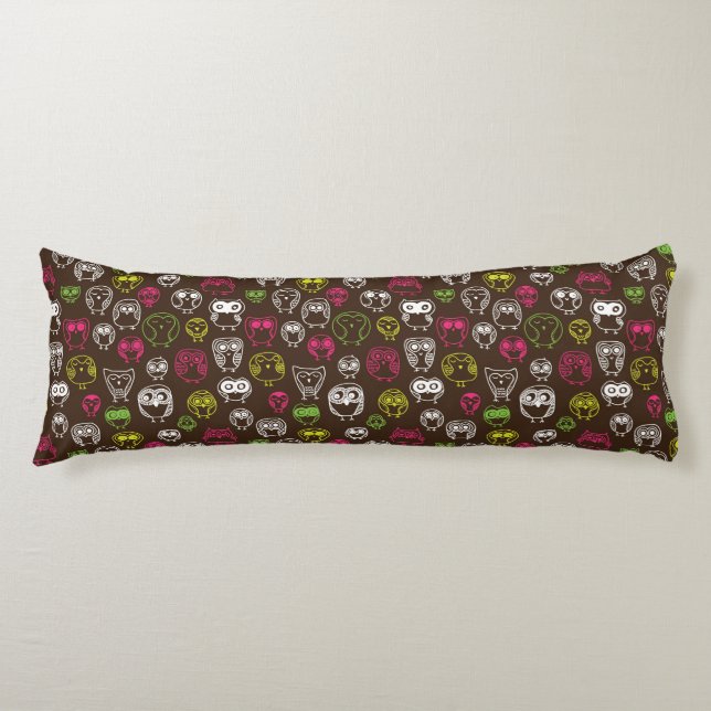 Colourful owl doodle background pattern body cushion (Front)